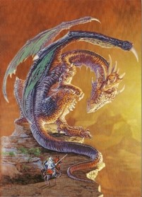 farbiger Drache mit Ritter