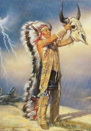 Indianer mit Büffelschädel