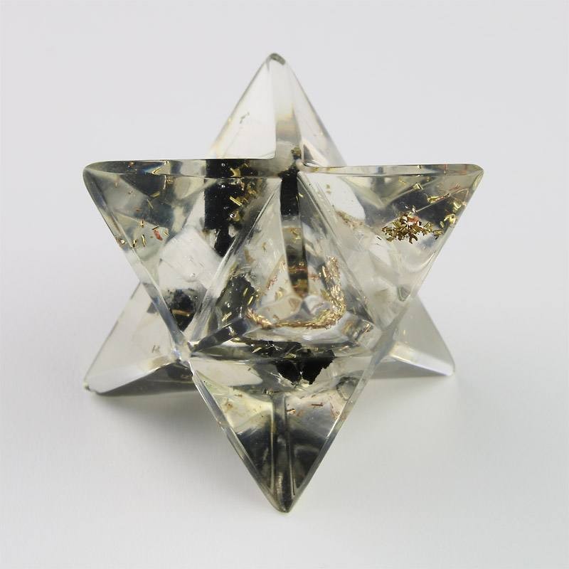 Selenit Turmalin Orgon Merkaba mit goldenen Splittern 2.4cm