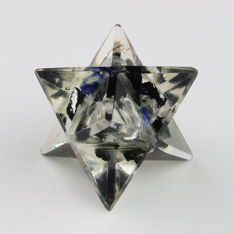  Bergkristall, Lapislazuli und Turmalin Orgon Merkaba mit goldenen Splittern 2.4cm
