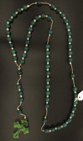 Achat grün Rosenkranz 8x76 mit Glasperlen mit Rubin-Zoisit Kreuz