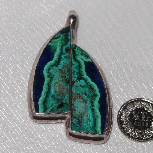 Azurit Malachit Silber Anhänger 55mm x 33mm
