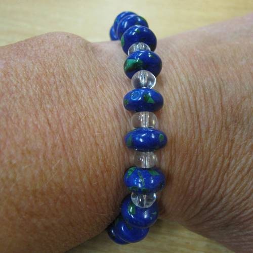 Azurit Malachit Armband Rondo 10mm mit Bergkristall Buttons AA
