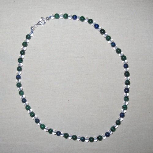 Azurit Malachit mit Bergkristall und Malachit 6mm x44cm