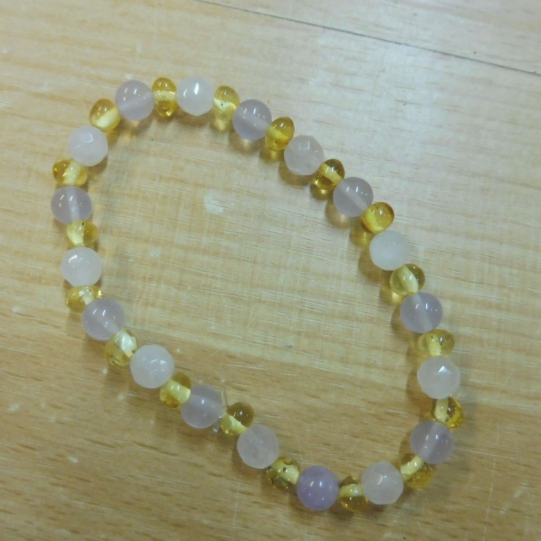 Bernstein Armband Rondo mit Rosenquarz und Amethyst Kugeln 6mm