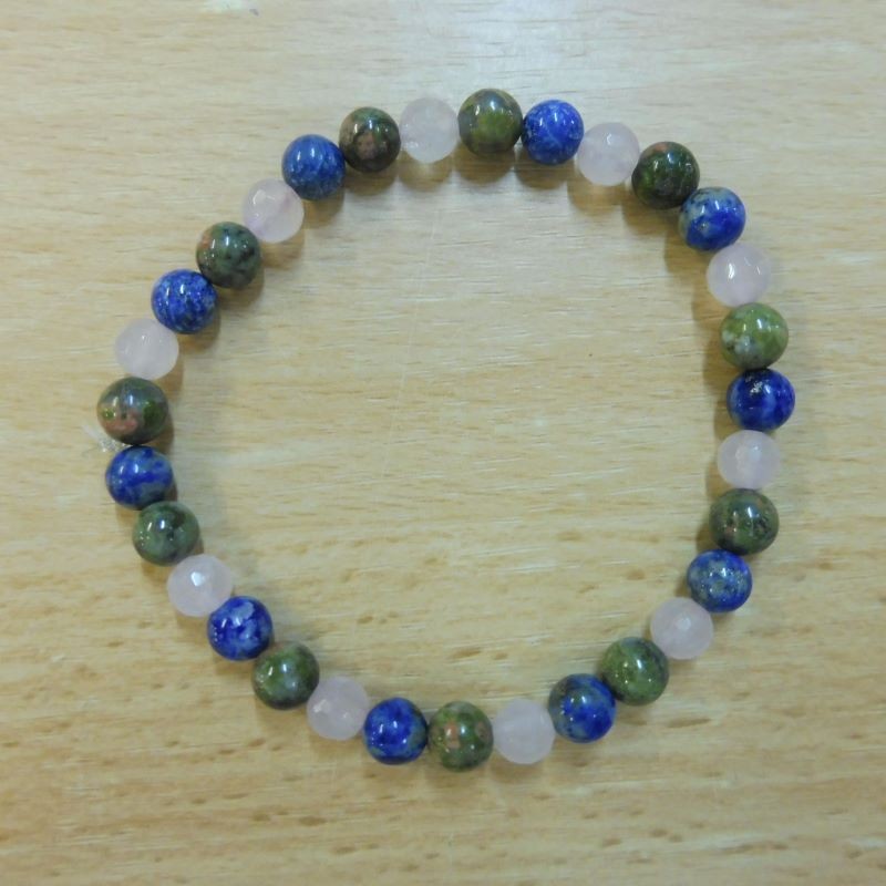 Epidot Armband mit Rosenquarz und Lapislazuli 6mm