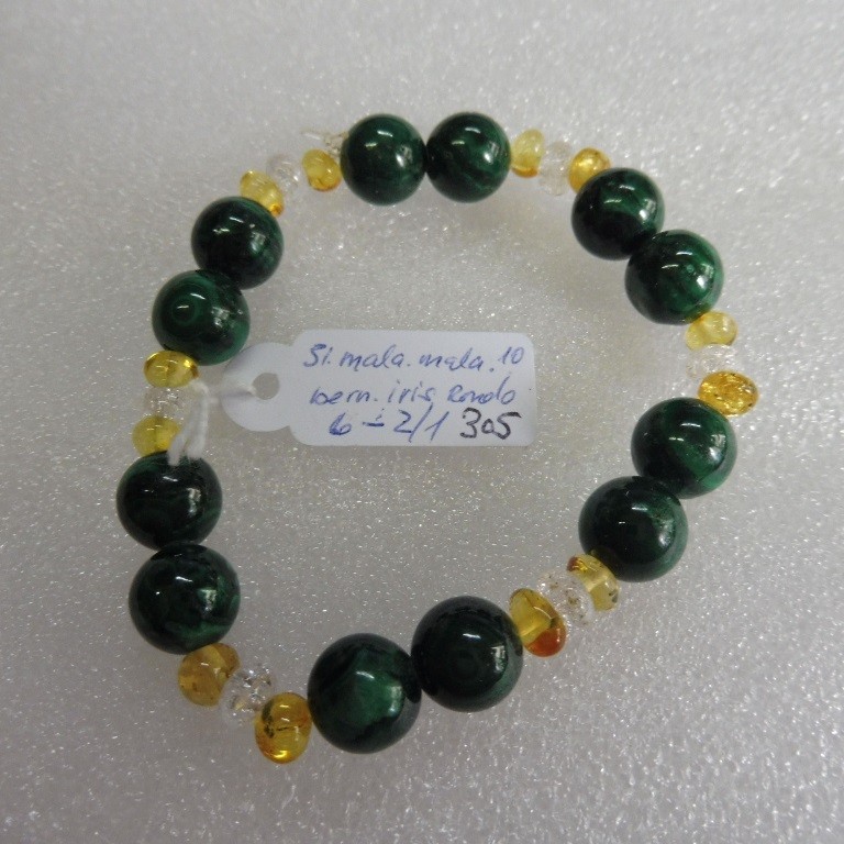 Malachit - Iriskristall, Bernstein Rondo  Armband 6mm - 305