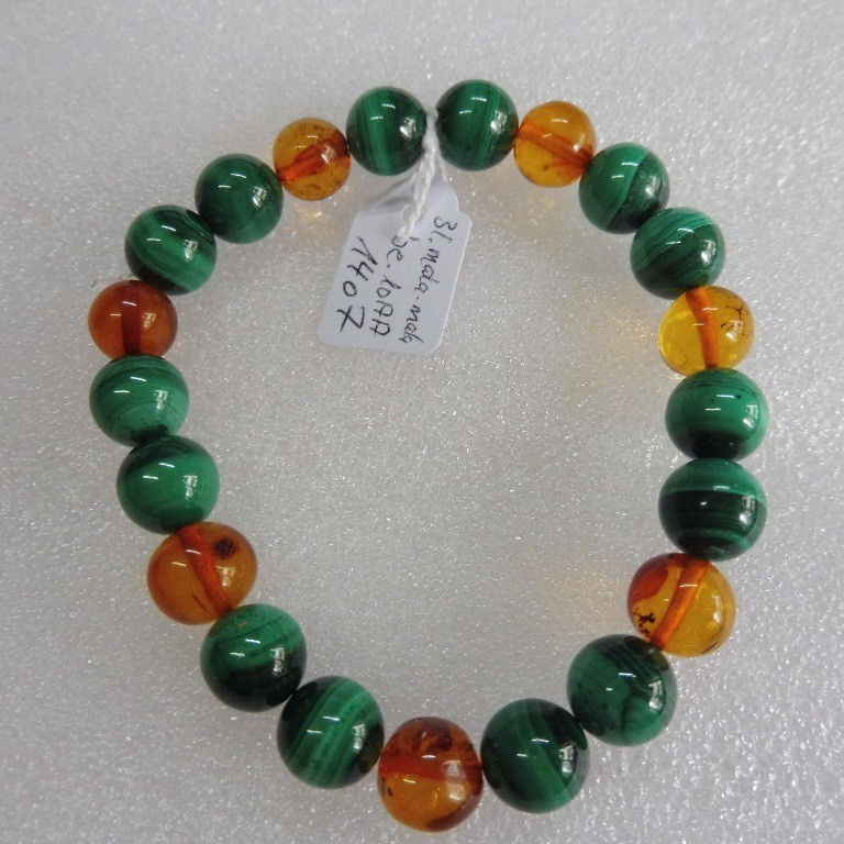 Malachit Armband AA mit Bernstein 10x18cm mit 7 Bernsteinen Nr.1407