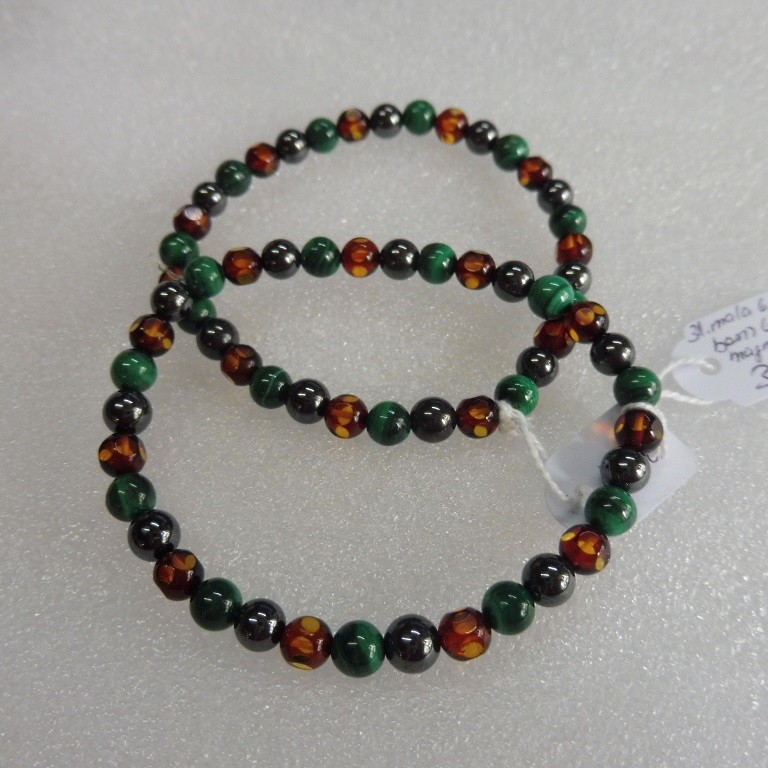 Malachit Armband mit Bernstein und Magnetit  -6mm Nr.309