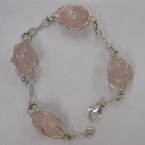 Rosenquarz Armband 4 Trommelsteine mit Silber 