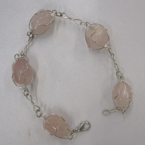 Rosenquarz Armband 5 Trommelsteine mit Silber 