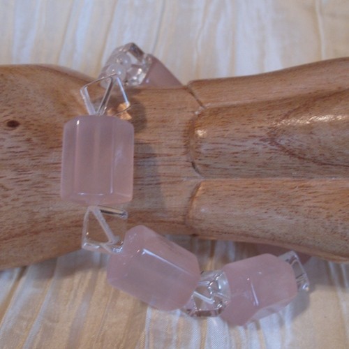 Rosenquarz Madegaskar Armband mit Bergkristall