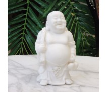 Buddha weiss Geldsack & Flasche stehend Leichtkeramik