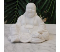 Buddha weiss Geldsack und Rosenkranz Leichtkeramik klein