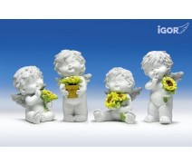 Engel Igor stehend mit Sonnenblume im Topf A