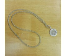 Labradorit 4mm fazettiert x 80cm Halskette mit Blume des Lebens Silber Anhänger mit Strass