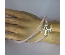 Rosenquarz 3mm faz. Doppelarmband mit Lebensbaum