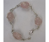 Rosenquarz Armband 4 Trommelsteine mit Silber 